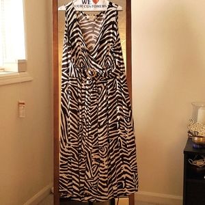 Sz 3X, Michael by Michael Kors, Brown/White zebra print Maxi dress